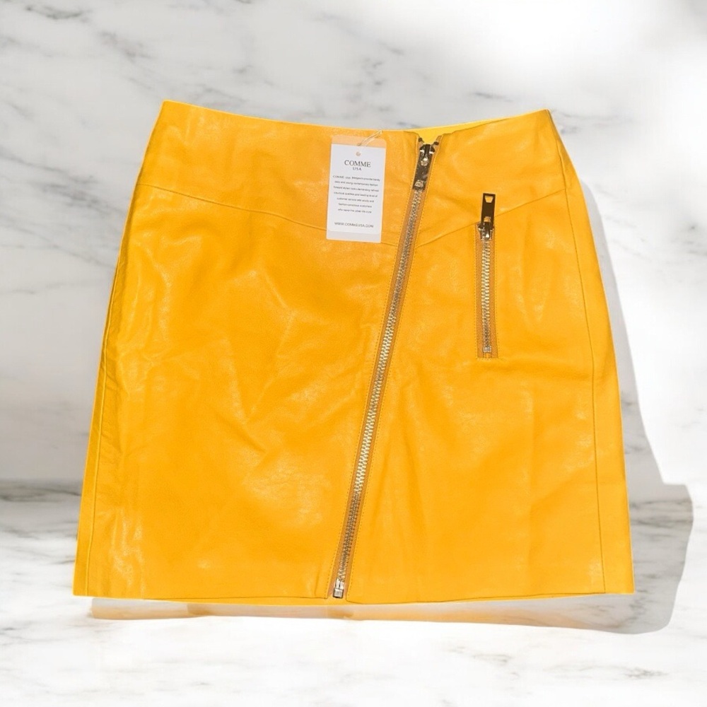 Vibrant Yellow Asymmetrical Pencil Mini Skirt